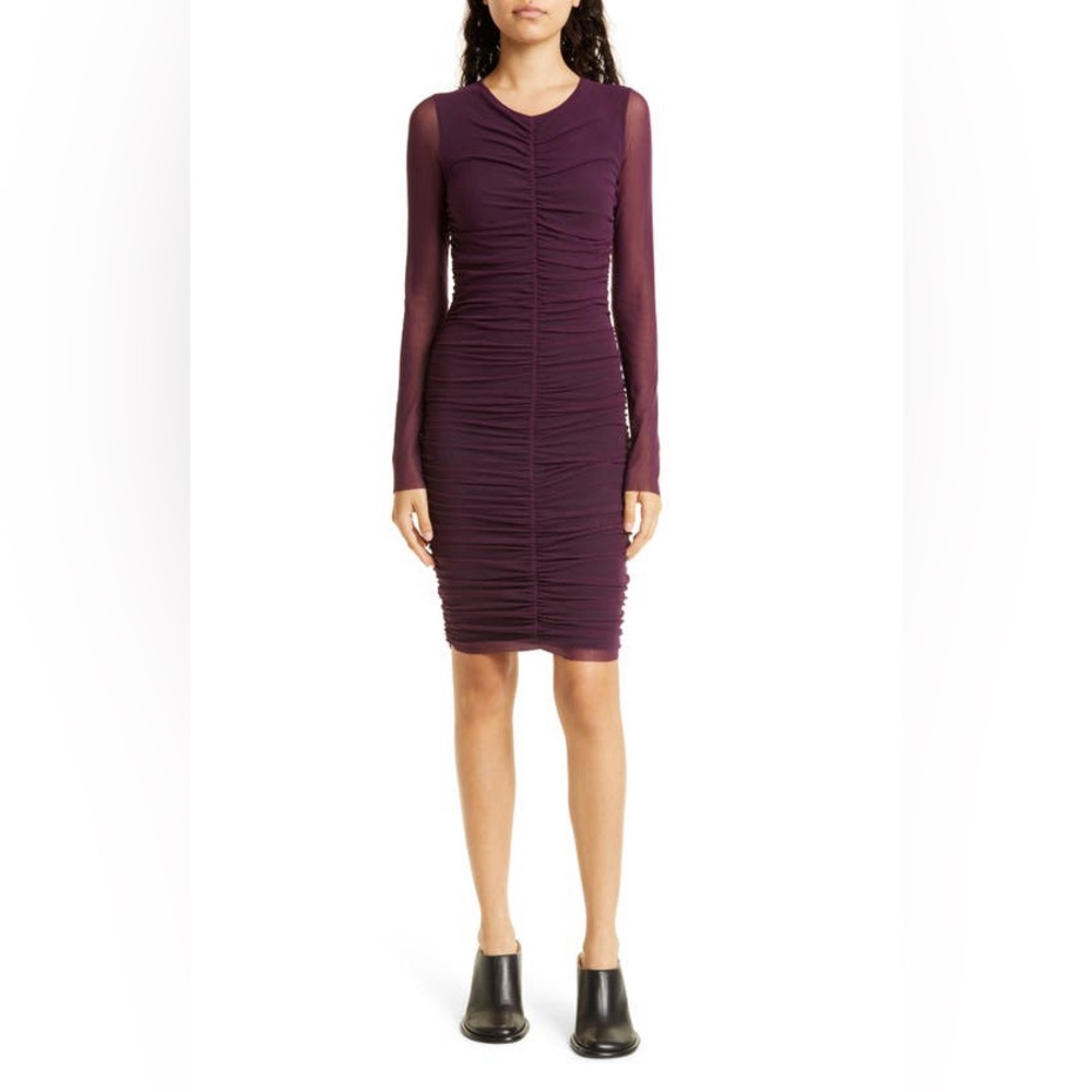 Fuzzi Long Sleeve Mesh Mini Dress Sheer Size XS NWOT Burgundy - Picture 2 of 8